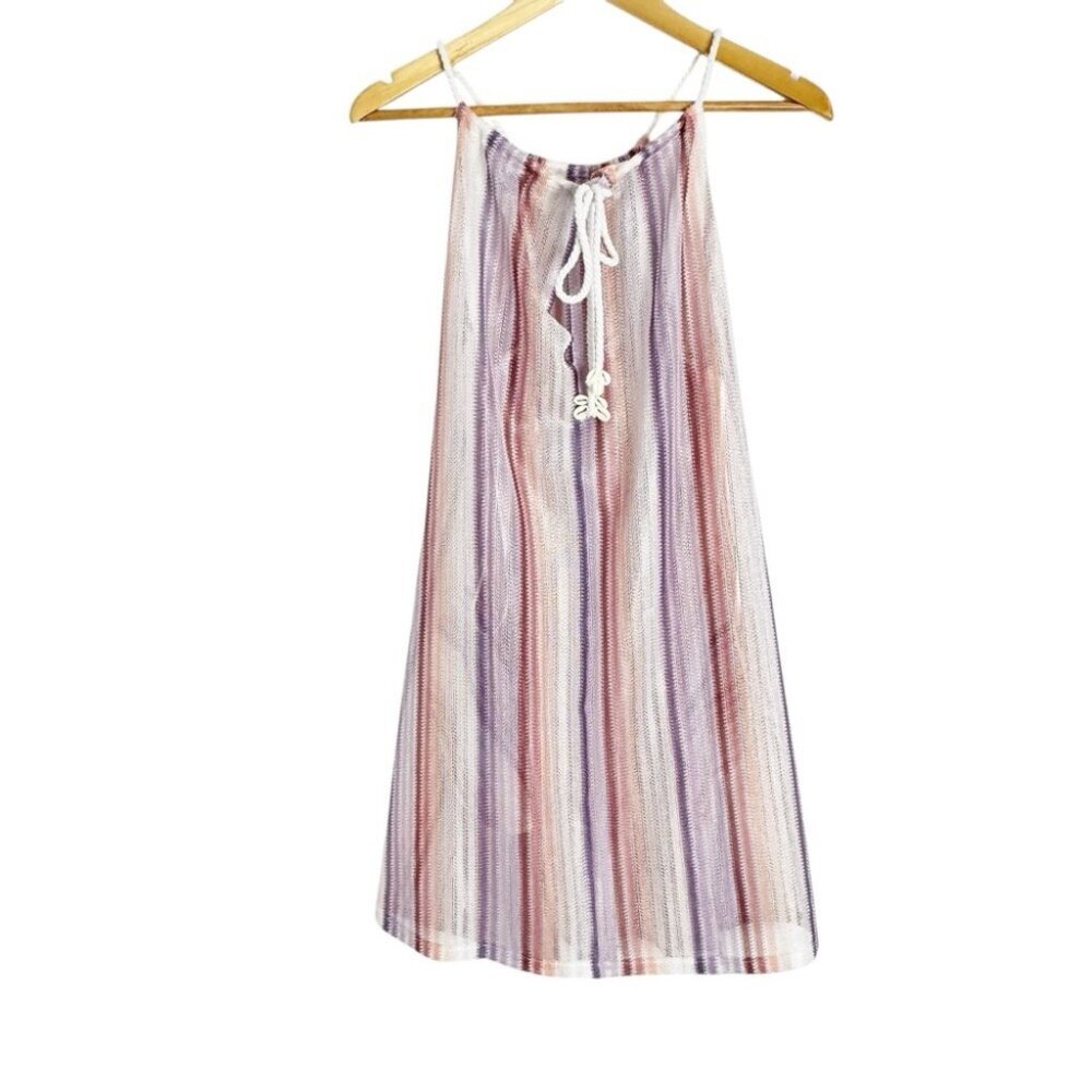 New Haute Hippie chevron stripe mesh crochet swim coverup size L